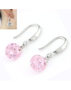 Korean Fashion Sweet Sparkling Gem Pendant Copper Ear Studs - Pink