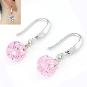 Korean Fashion Sweet Sparkling Gem Pendant Copper Ear Studs - Pink