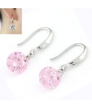 Korean Fashion Sweet Sparkling Gem Pendant Copper Ear Studs - Pink