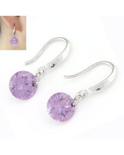 Korean Fashion Sweet Sparkling Gem Pendant Copper Ear Studs - Violet