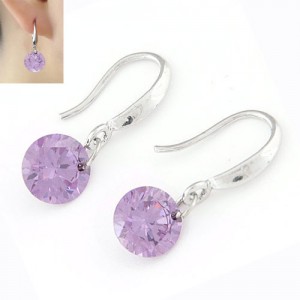 Korean Fashion Sweet Sparkling Gem Pendant Copper Ear Studs - Violet