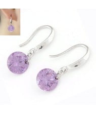 Korean Fashion Sweet Sparkling Gem Pendant Copper Ear Studs - Violet