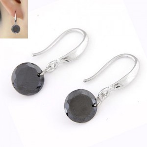 Korean Fashion Sweet Sparkling Gem Pendant Copper Ear Studs - Gray