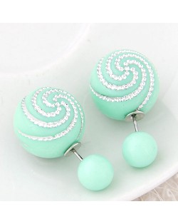 Spiral Pattern Candy Color Balls Fashion Ear Studs - Teal
