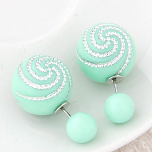 Spiral Pattern Candy Color Balls Fashion Ear Studs - Teal