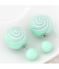 Spiral Pattern Candy Color Balls Fashion Ear Studs - Teal