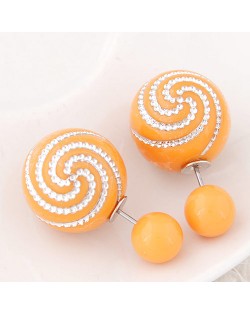 Spiral Pattern Candy Color Balls Fashion Ear Studs - Orange