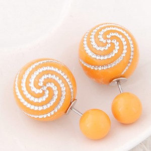 Spiral Pattern Candy Color Balls Fashion Ear Studs - Orange