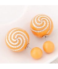 Spiral Pattern Candy Color Balls Fashion Ear Studs - Orange