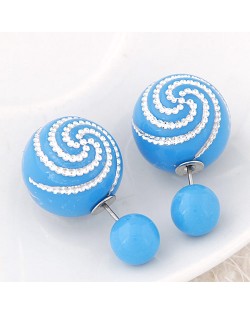 Spiral Pattern Candy Color Balls Fashion Ear Studs - Blue