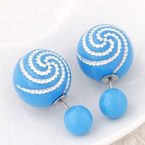 Spiral Pattern Candy Color Balls Fashion Ear Studs - Blue