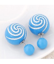 Spiral Pattern Candy Color Balls Fashion Ear Studs - Blue