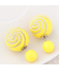 Spiral Pattern Candy Color Balls Fashion Ear Studs - Yellow