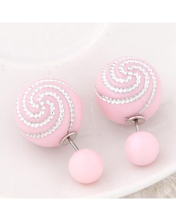 Spiral Pattern Candy Color Balls Fashion Ear Studs - Pink