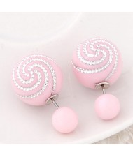 Spiral Pattern Candy Color Balls Fashion Ear Studs - Pink