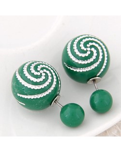 Spiral Pattern Candy Color Balls Fashion Ear Studs - Green