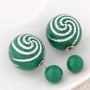 Spiral Pattern Candy Color Balls Fashion Ear Studs - Green