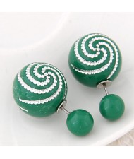 Spiral Pattern Candy Color Balls Fashion Ear Studs - Green