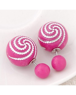 Spiral Pattern Candy Color Balls Fashion Ear Studs - Rose