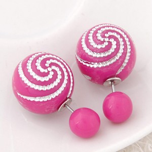 Spiral Pattern Candy Color Balls Fashion Ear Studs - Rose