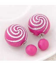 Spiral Pattern Candy Color Balls Fashion Ear Studs - Rose