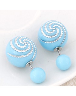 Spiral Pattern Candy Color Balls Fashion Ear Studs - Sky Blue
