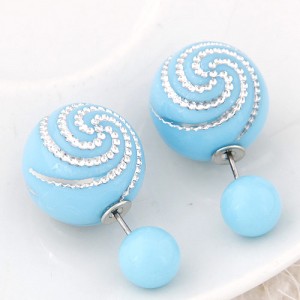 Spiral Pattern Candy Color Balls Fashion Ear Studs - Sky Blue