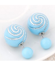Spiral Pattern Candy Color Balls Fashion Ear Studs - Sky Blue