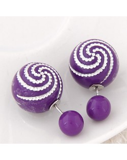 Spiral Pattern Candy Color Balls Fashion Ear Studs - Purple