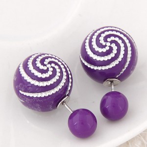 Spiral Pattern Candy Color Balls Fashion Ear Studs - Purple