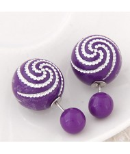 Spiral Pattern Candy Color Balls Fashion Ear Studs - Purple