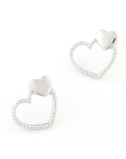 Korean Fashion Sweet Hearts Design Fashion Ear Studs - Silver