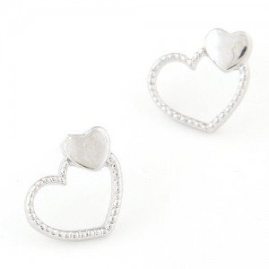 Korean Fashion Sweet Hearts Design Fashion Ear Studs - Silver