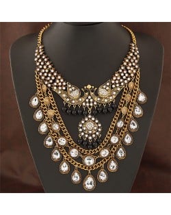 Waterdrop Shape Gem Inlaid Twin Phoenix Theme Fashion Costume Necklace - Copper