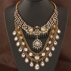 Waterdrop Shape Gem Inlaid Twin Phoenix Theme Fashion Costume Necklace - Copper