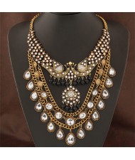 Waterdrop Shape Gem Inlaid Twin Phoenix Theme Fashion Costume Necklace - Copper