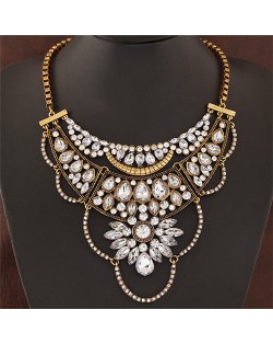 Resin Gems and Rhinestone Embedded Hollow Floral Design Fashion Necklace - Copper