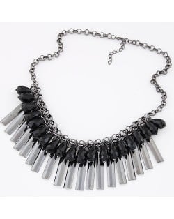 Black Waterdrops and Vertical Bars Statement Fashion Necklace