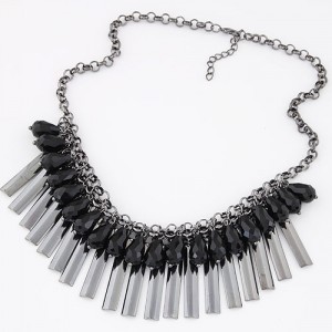Black Waterdrops and Vertical Bars Statement Fashion Necklace