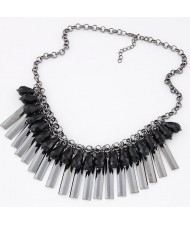 Black Waterdrops and Vertical Bars Statement Fashion Necklace