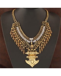 Royal Anchor Pendant with Rhinestone and Mini Beads Statement Fashion Necklace - Vintage Copper