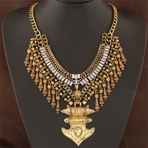 Royal Anchor Pendant with Rhinestone and Mini Beads Statement Fashion Necklace - Vintage Copper