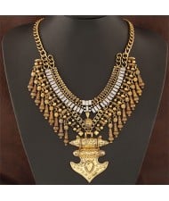 Royal Anchor Pendant with Rhinestone and Mini Beads Statement Fashion Necklace - Vintage Copper