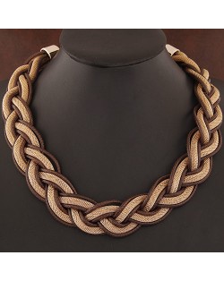 Fried Dough Twist Shape Weaving Pattern Statement Fashion Necklace - Coffee