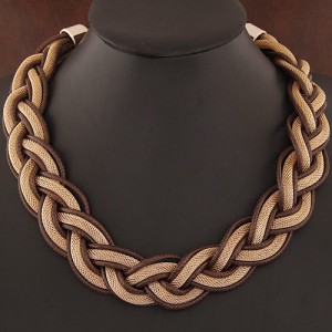 Fried Dough Twist Shape Weaving Pattern Statement Fashion Necklace - Coffee