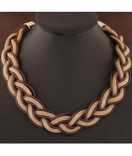 Fried Dough Twist Shape Weaving Pattern Statement Fashion Necklace - Coffee