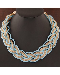 Fried Dough Twist Shape Weaving Pattern Statement Fashion Necklace - Blue