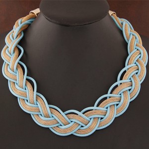 Fried Dough Twist Shape Weaving Pattern Statement Fashion Necklace - Blue