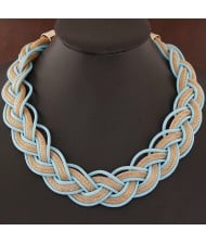 Fried Dough Twist Shape Weaving Pattern Statement Fashion Necklace - Blue