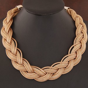 Fried Dough Twist Shape Weaving Pattern Statement Fashion Necklace - Brown